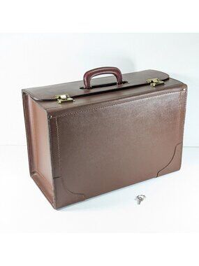 Vintage Brown Leather Pilot briefcase, Genuine Cowhide Canadian Queen leather